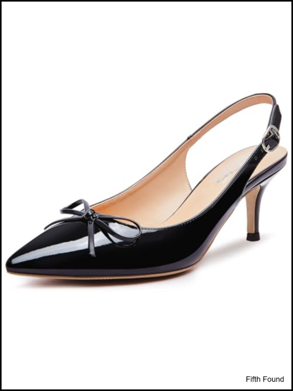 Patent PU Kitten Heels Pointed Toe Slingback Bow Dress Pumps